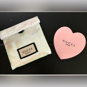 Beautiful Gucci Beauty Pink Heart-Shaped Compact Mirror with Cream Pouch, NWT!